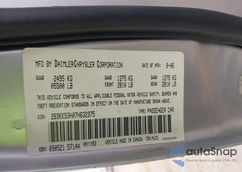 2007 Dodge Charger Rt from USA, damaged, VIN 2B3KK53H07H632375